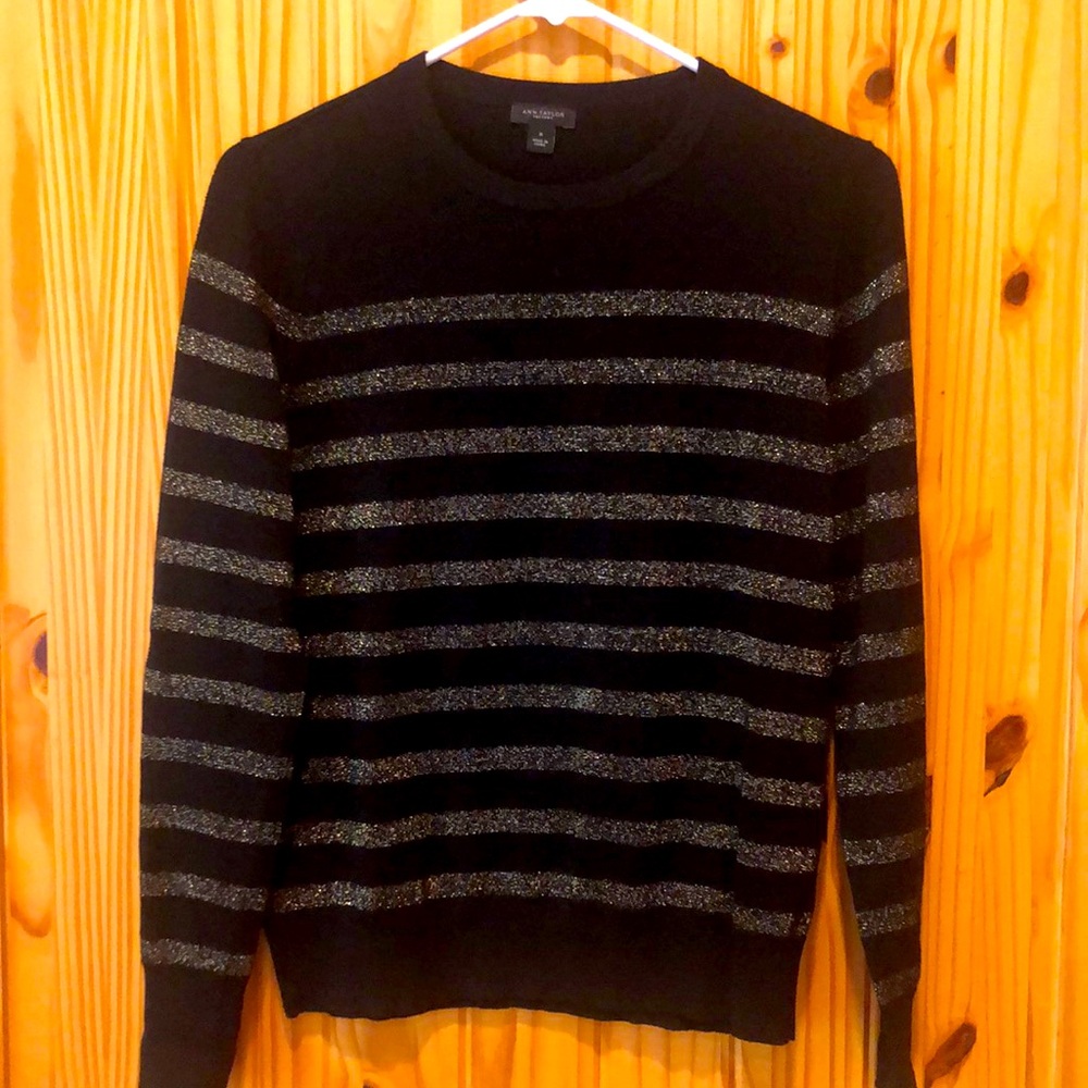 Ann Taylor Factory Black and Gold shimmer Sweater